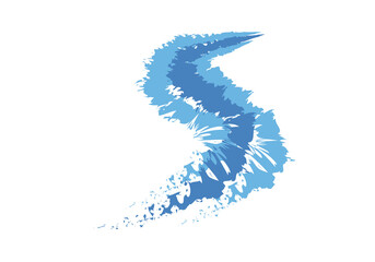 Icono azul de río hecho con trazo de pintura. 