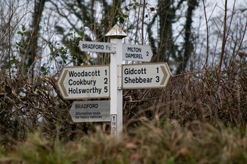 A rural road sign in Devon, England