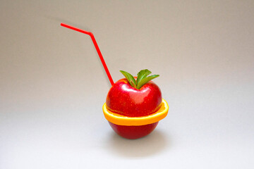 Apple and orange cocktail, fruit hamburger, fruit cocktail, juice combination, natural juices, straw juices, fruit mix, apple