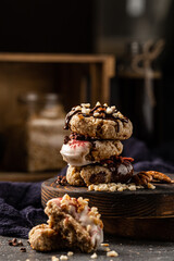 Still life concept of Oatmeal cookies with seeds and cereals