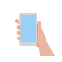 Vector illustration of a phone in the hand of a man. Isolated on a white background.