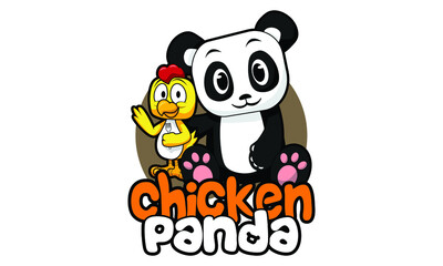 Cute Chicken And Panda Mascot Vector