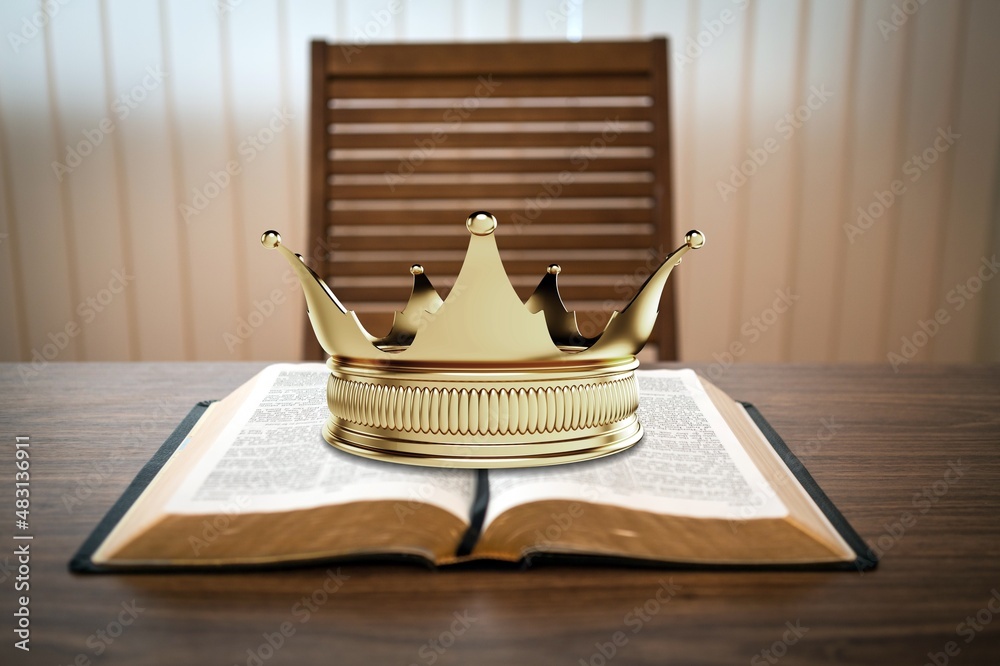 Wall mural the holy bible and a kings crown on a desk - Wall murals