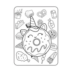 Cute kawaii coloring page for kids. Cartoon vector characters. Black and white illustration.