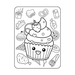 Cute kawaii coloring page for kids. Cartoon vector characters. Black and white illustration.