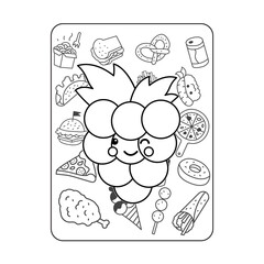 Cute kawaii coloring page for kids. Cartoon vector characters. Black and white illustration.