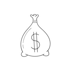 Money bag icon, hand drawn vector illustration