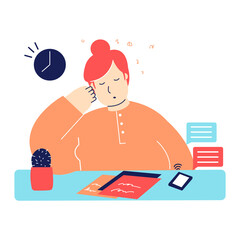 woman waits for the end of the work day