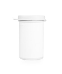 One closed plastic container on white background