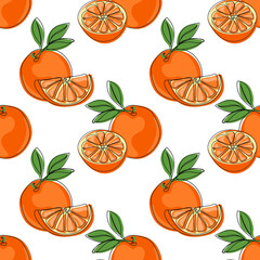Orange seamless pattern. Hand drawn fruit background. Print for fabric, textiles, wrapping paper, web.Vector illustration