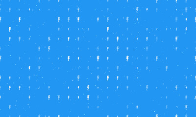Seamless background pattern of evenly spaced white sea horse symbols of different sizes and opacity. Vector illustration on blue background with stars