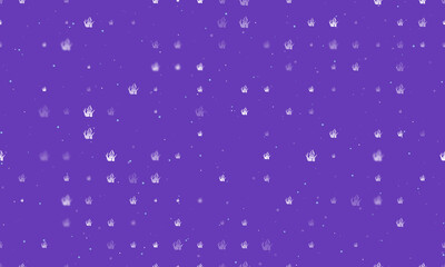 Seamless background pattern of evenly spaced white seaweed symbols of different sizes and opacity. Vector illustration on deep purple background with stars