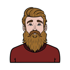 Man with a brown beard and a red sweater. Hipster avatar comic.