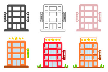 Obraz premium Hotel icon, set of multicolored hotel icons isolated on white background. Vector illustration.