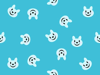 Bear cartoon character seamless pattern on blue background.