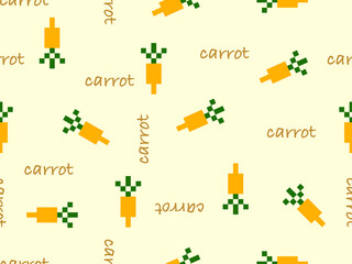 Carrot cartoon character seamless pattern on yellow background.Pixel style