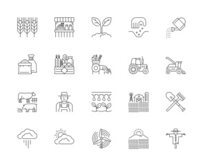 A set of line icons, farming, agriculture, icons, vector illustration.