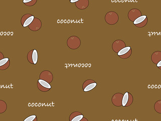Obraz premium Coconut cartoon character seamless pattern on brown background.
