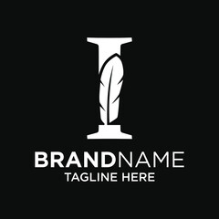Letter I Feather Logo Design Template Inspiration, Vector Illustration.