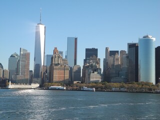 Fototapeta na wymiar New York skyline view from the Staten Island Ferry.