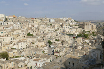 Fototapeta na wymiar panorama on the white sandstone old town from the balcony in front of the Cathedral of Matera 