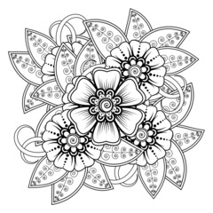 Mehndi flower for henna, mehndi, tattoo, decoration. Decorative ornament in ethnic oriental style, doodle ornament, outline hand draw. Coloring book page.