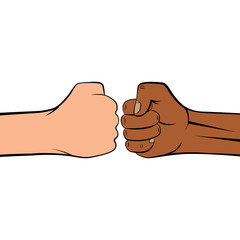 Friendly bump of clenched man fists against each other. Greeting hands gesture. Concept of teamwork, partnership, friendship and unity. Vector illustration