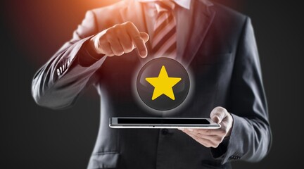 Success in Business or Personal Talent Concept. Young Employee Holding a Star