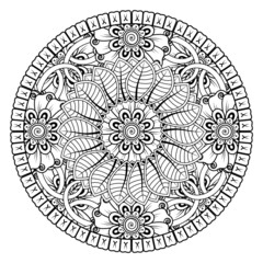 Circular pattern in form of mandala for Henna, Mehndi, tattoo, decoration. Decorative ornament in ethnic oriental style. Coloring book page.