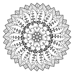 Circular pattern in form of mandala for Henna, Mehndi, tattoo, decoration. Decorative ornament in ethnic oriental style. Coloring book page.