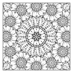 Circular pattern in form of mandala for Henna, Mehndi, tattoo, decoration. Decorative ornament in ethnic oriental style. Coloring book page.