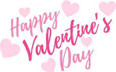 Fototapeta na wymiar Happy Valentines day text with pink hearts no background