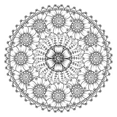 Circular pattern in form of mandala for Henna, Mehndi, tattoo, decoration. Decorative ornament in ethnic oriental style. Coloring book page.