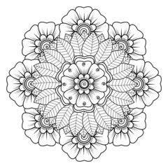 Circular pattern in form of mandala for Henna, Mehndi, tattoo, decoration. Decorative ornament in ethnic oriental style. Coloring book page.