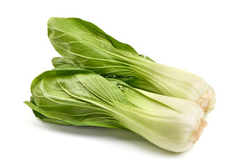 Fresh green Chinese cabbage, bok choy, pok choi or pak choi, isolated on white background.