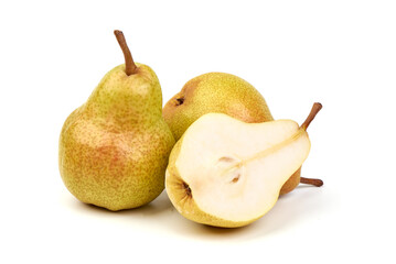 Fresh pears, close-up, isolated on white background.