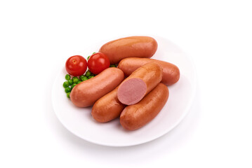 Boiled pork sausage, isolated on white background.
