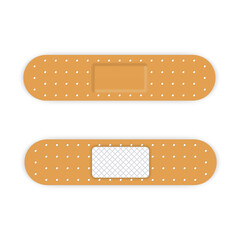 Adhesive Medical Plaster Strip Bandage. Elastic Patch for First Aid. Sticker Patch Assistance for Protection Wound, Damage. Antibacterial Sticky Bandage. Isolated Vector Illustration