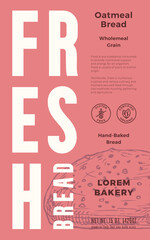 Fresh Baked Bread Abstract Vector Packaging Design Label. Modern Typography Banner, Hand Drawn Oatmeal Loaf Sketch Silhouette Color Paper Background Layout Isolated