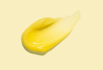 Cosmetic mango banana yellow lip gel cream balm texture smudge  - obrazy, fototapety, plakaty