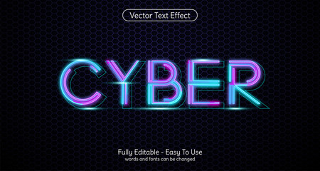 Creative 3d text Cyber, editable style effect template