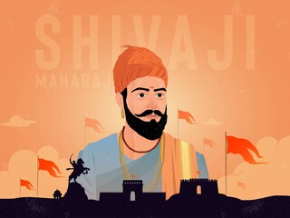 Silhouette Vector Illustration of Chhatrapati Shivaji Maharaj Indian Maratha warrior king poster 
