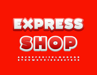 Vector bright Emblem Express Shop. White and Red Font. Modern  Alphabet Letters and Numbers