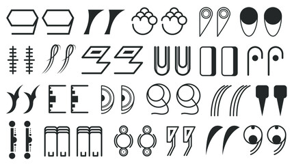 Abstract Set Collection Black Quotemarks Speech Punctuation Excerpt Remarks Icons Vector Design Style