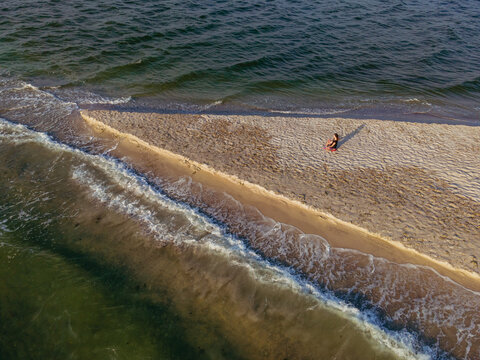 Travel. On the edge of the island. Kinburn Spit. Aerial view.