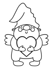 Valentines day gnome coloring on white background.