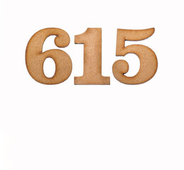 Number 615 - Piece of wood isolated on white background