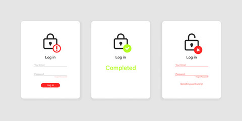 Login user verification form collection. Email and password authentication ui minimal element illustration.