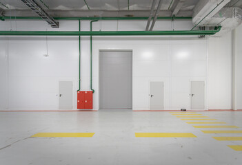 Loading gates of a large industrial warehouse.