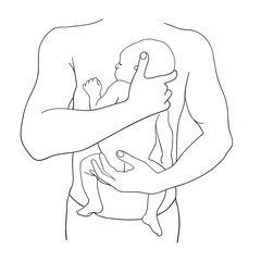 Parent and child. Best dad ever line art. Newborn baby line art illustration on white background. Father and son. Motherhood life. First birthday